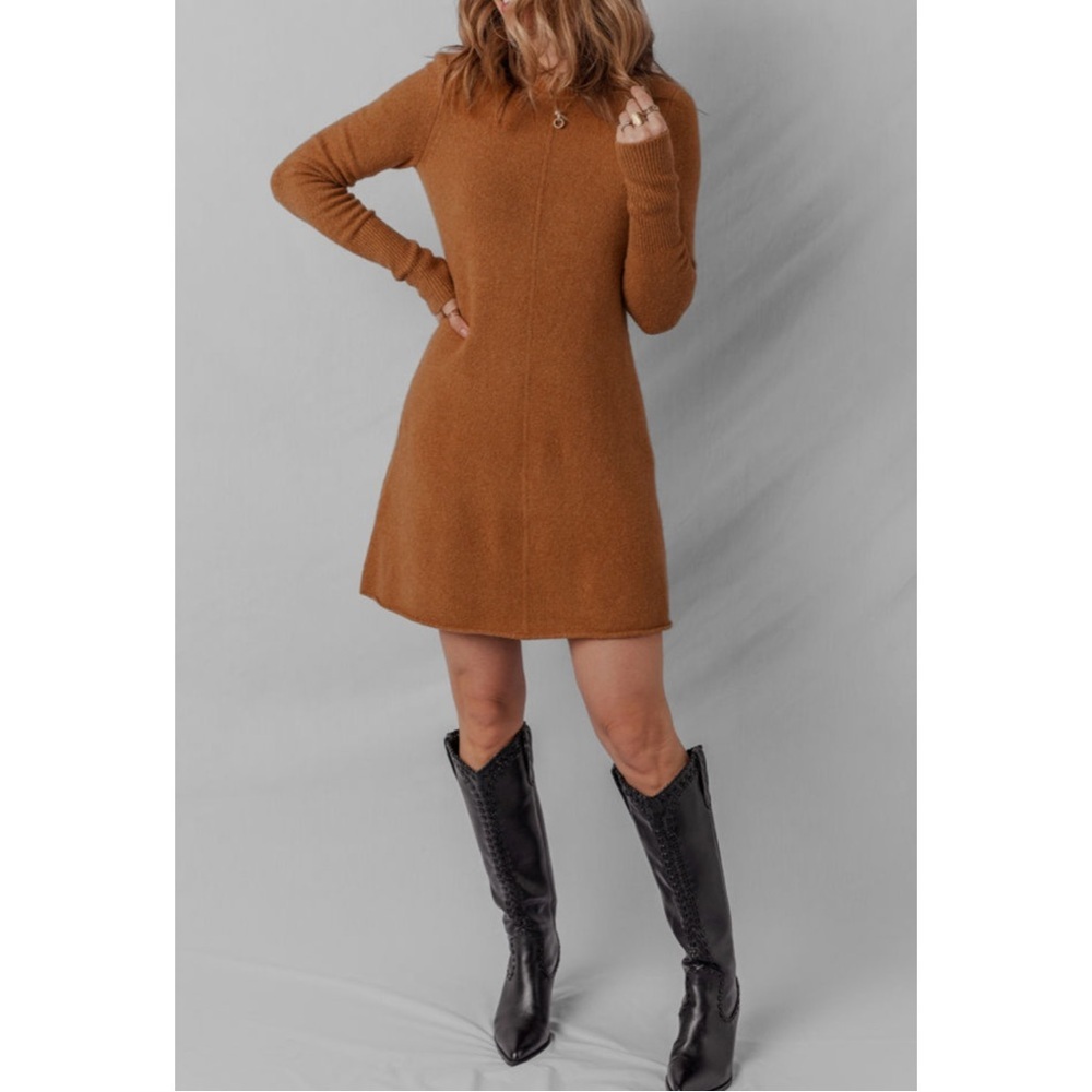 Elegant Brown Knit Sweater Dress